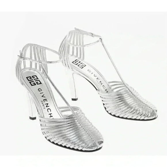 Givenchy Metallic Leather Pumps Shoes 36 6 US T Strap Peep Toe Heel Sandals Cage - Picture 5 of 10